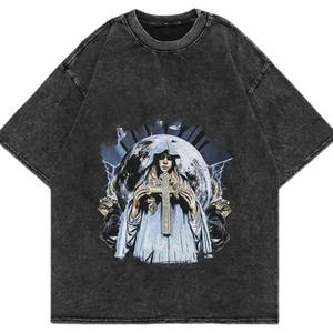 T-shirt Homme 100% Coton Épais Coupe Slim avec Logo Sérigraphié Effet Délavé Acide Vintage Personnalisé Séchage Rapide - Product Image 1