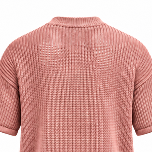 เสื้อยืดถักไหมพรมผู้ชายสีชมพูอมเทา แขนสั้น คอกลม ผ้ามีเท็กซ์เจอร์ สไตล์ลำลอง พิมพ์ลายตามสั่ง เสื้อผ้าสตรีทแวร์ แฟชั่นฤดูร้อน ขายส่ง - Product Image 4