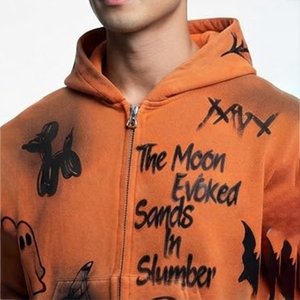 Sudadera con Capucha y Cremallera para Hombre, Color Naranja, con Logotipo Personalizado, de Alta Calidad, con Estampado Gráfico, Informal, de Forro Polar, para Otoño - Product Image 6