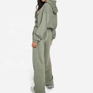 Nuevo Chándal Deportivo Elegante para Mujer, Logotipo Personalizado, Dos Piezas, Chándal Holgado para Mujer, Sudadera con Capucha, Top Corto, Cómodo - Product Image 2