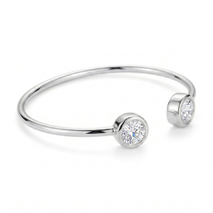 Classic 925 Silver Twin round Shaped 0.30ct Round Brilliant Cut Lab Grown diamond Open Cuff Bracelet <b>Bangle</b> - Product Image 3