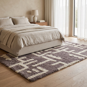 Alfombra de Lana con Motivos Damasco Desgastados en Gris Malva y Marfil, Ecológica, Antideslizante, Moderna, para Sala de Estar, Interiores de Hotel - Product Image 3