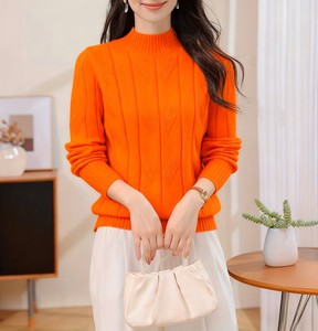 Suéter de Cuello Alto Naranja para Mujer, de Manga Larga, Tejido, Color Sólido, Informal, para Oficina, Ropa de Invierno, Lana/Cachemira - Product Image 1