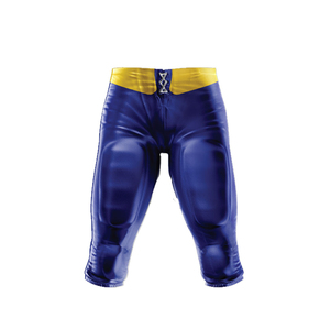 Ensemble d'uniformes de football américain personnalisés pour hommes, maillot et pantalon sublimés bleu et jaune, style ajusté, évacuation de l'humidité, toutes saisons - Product Image 6