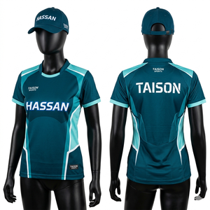 เสื้อสนุกเกอร์ผู้หญิง พรีเมียม ผลิตจากโพลีเอสเตอร์ผสมสแปนเด็กซ์ สีเขียวอมน้ำเงินและสีแดงเลือดหมู ลายเรขาคณิต พิมพ์ลายแบบซับลิเมชั่น โลโก้สั่งทำได้ ระบายอากาศได้ดี กระชับพอดีตัว - Product Image 2