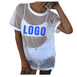Women's Breathable <b>Fishnet</b> Mesh Tee Oversized Short Sleeve Summer Street Style Graphic Logo Fashion Shirt - Product Image 1
