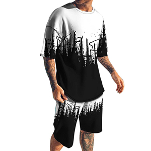Ensemble court 2 pièces pour homme, imprimé mode personnalisé, été, t-shirt et short en coton - Product Image 1