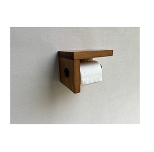 Portarrollos de papel higiénico de madera para montar en la pared con estante, estante de almacenamiento rústico de un solo nivel para baño. - Product Image 1