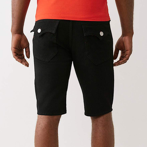 Men's Solid Color Cotton Bermuda Shorts Mid Waist Button Fly Casual Style <b>Black</b> Breathable Woven Fabric - Product Image 2