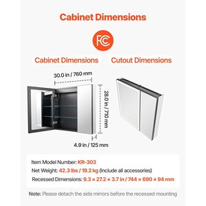 Armadietto a Specchio da Bagno Incassato a Parete 30x28 con Specchio LED Dimmerabile a 3 Colori HD - Product Image 2