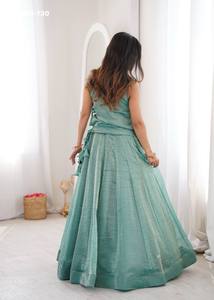 Hermoso Conjunto de Salsa Crush con Lehenga-Blusa de Kalidar Sólido y Koti Bordado con Encaje Elegante, Listo para Usar, Moda Femenina - Product Image 2