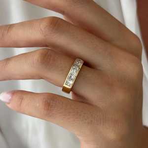 1.3 Carat Lab Grown Diamond Channel Set Half Eternity Band , 6.6MM Wedding Band , 14k Gold Thick <b>Stacking</b> <b>Ring</b> - Product Image 2