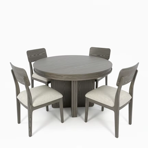 Juego de Mesa de Centro Redonda Moderna con 4 Sillas, Madera de Fresno Maciza y Chapa de MDF, Muebles Duraderos para Sala de Estar - Product Image 1