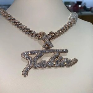 Moissanite de corte redondo diamante S925 plata chapado en oro rosa estilo rapero de Hip Hop Iced Out nombre collar colección de moda para hombres - Product Image 1