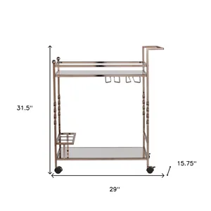 Glam Metal Bar Cart With Glass Shelves And Bottle <b>Rack</b> Rectangle Shape Durable Design For Party Use - Product Image 3