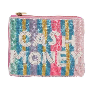 <b>Cuteness</b> Choice Embroidery CASH MONEY Beaded Multi Color Coin <b>Purse</b> With Trendy Handmade Statement Look - Product Image 1