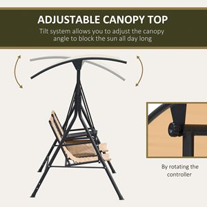 Dondolo da Giardino Beige a 2 Posti con Tettuccio, Seduta Girevole, Tavolino Portaoggetti e Portabicchieri Inclusi per Esterni - Product Image 4