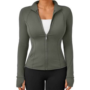 เสื้อแจ็คเก็ตออกกำลังกายพิมพ์โลโก้ตามสั่ง สีพื้น ผลิตภัณฑ์เฉพาะตัว ระบายอากาศได้ดี สำหรับผู้หญิง - Product Image 4