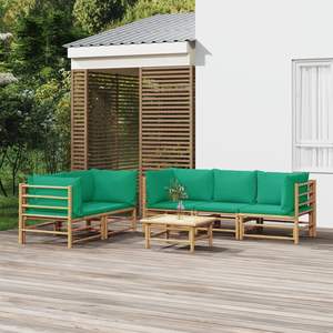 Grand ensemble de salon de jardin modulaire en bambou vert et polyester, solution élégante de mobilier d'extérieur - Product Image 1
