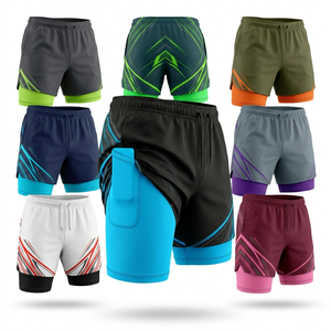 Private Label Trending 2 in 1 Men Four-Way <b>Stretch</b> Lightweight Heat-Transfer Printed Compression <b>Shorts</b> Inner Liner Gym Running - Product Image 1