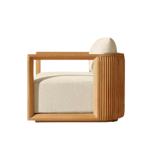 Sillón Moderno para Exteriores, Madera de Teca Sólida Natural, Panel Lateral Acanalado, Asiento Profundo, Cojín de Secado Rápido, Muebles de Lujo para Villas y Resorts - Product Image 2