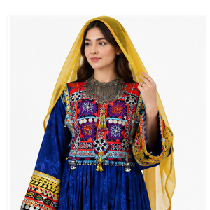 High Quality Tribal Traditional Afghan Kuchi Sequined Lace Zippers Button Embroidered Vintage Knee Length Afghan Kuchi Dress - Product Image 6