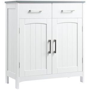 Mobiletto da Bagno Bianco Autoportante con 2 Cassetti e Doppie Ante, Armadio da Terra con Ripiano Regolabile - Product Image 1