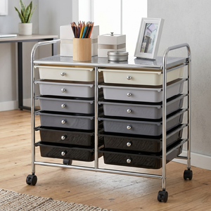 <b>Storage</b> <b>Drawer</b> Cart with 12 Plastic <b>Drawers</b> Metal Frame Rolling Organizer for <b>Office</b> Home Use Minimalist Design - Product Image 1