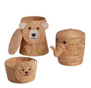 Handwoven Water Hyacinth Teddy <b>Bear</b> Basket <b>Cute</b> Animal Toy Storage Hamper with Flat Lid Nursery Decor - Product Image 4
