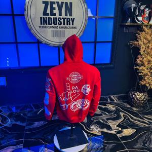 2026 Zeyn Industry Factory Wholesale Cotton Men's Hoodies Sweatshirts Pullover Streetwear Heavyweight <b>Red</b> Hoodie For Men - Product Image 5