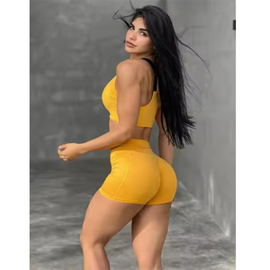 Leggings de yoga taille haute personnalisés pour femmes avec poche et logo frontal, ensemble 2 pièces sans couture pour la gym et le fitness - Product Image 2