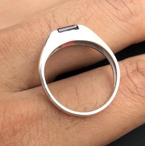 Garnet Men's Unisex Sterling <b>Silver</b> 14k Gold Plated <b>Emerald</b> Cut Red Gemstone Engagement Anniversary Wedding Luxury <b>Ring</b> - Product Image 4