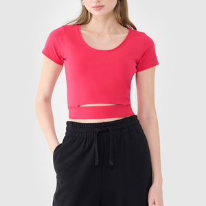 เสื้อครอปท็อปผ้าริบสำหรับออกกำลังกาย ดีไซน์ตัดเย็บแบบใหม่สำหรับผู้หญิง สีสันตามสั่ง ความยาวครอป  พร้อมกางเกงเข้าชุด - Product Image 1