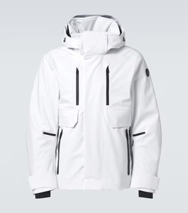Veste de ski imperméable blanche pour homme 2026 avec capuche, poches zippées et logo sur la manche gauche, style sportif hivernal, coupe régulière longueur intégrale - Product Image 1
