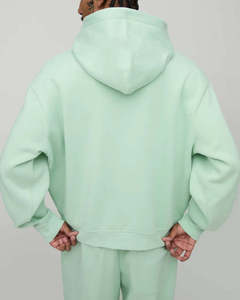 Ensemble de survêtement à capuche vert menthe pour homme, 100% coton, couleur unie, coupe ample décontractée, longueur intégrale avec poches latérales, vêtements d'automne - Product Image 6
