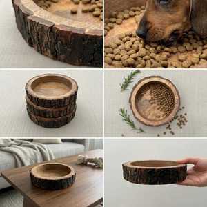 Comedero Elevado de Madera Rústica para Perros y Gatos con Borde de Corte Natural y Acabado Pulido, Plato Ecológico para Alimentación - Product Image 6