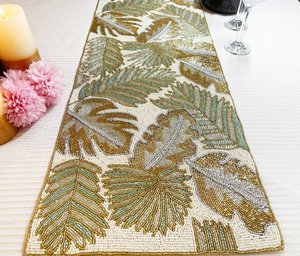 Handmade Eco-Friendly Durable Oriental Fabric <b>Table</b> <b>Runner</b> Irregular Shape <b>Teal</b> Floral Design Luxury Style Ali Fashion Mats Pads - Product Image 1