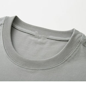 T-shirt en coton uni à manches courtes et col rond pour homme, coupe classique, style jersey tricoté décontracté, gris - Product Image 6