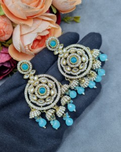 Boucles d'oreilles Chandbali à motif floral circulaire exquis, plaquées or antique, pour réceptions et soirées, pour femmes, fabricants. - Product Image 6