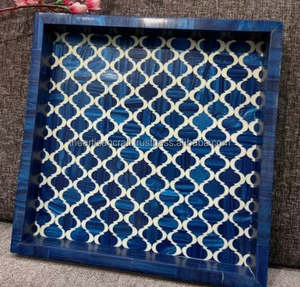 Plateau de service en MDF de taille personnalisée de style vintage, décor exotique en incrustation d'os avec plateau en mosaïque en résine pour usage domestique - Product Image 2