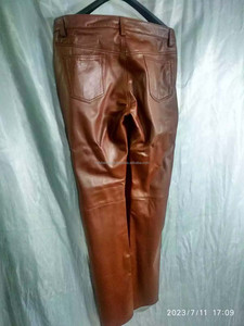 Genuine Leather Brown <b>Trousers</b> <b>Men</b> Sweatpants Lambskins Made Pockets - Product Image 4