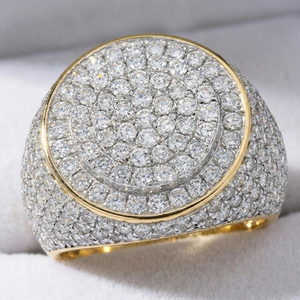 Moissanite Iced Out Signet <b>Ring</b> Luxury Silver Gold Round Statement <b>Ring</b> <b>Mens</b> Hip Hop Jewelry Sparkling Pave Fashion Gift <b>For</b> Him - Product Image 2