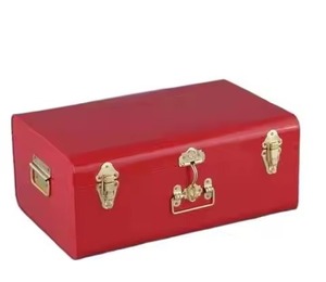 Red Rectangular Trunk Storage <b>Box</b> with Gold Buckle Closure Vintage Style Medium Capacity Table Top Container Trunk <b>Box</b> For Cloth - Product Image 1