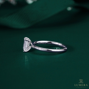 Emerald Cut Lab Grown Diamond Solitaire Engagement <b>Ring</b> 18K White Gold Classic <b>Plain</b> Band Wedding <b>Ring</b> for Women - Product Image 6
