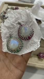 Natural Opal <b>Emerald</b> Ruby & Diamond Silver <b>Pendant</b> 92.5 Sterling Silver - Product Image 2