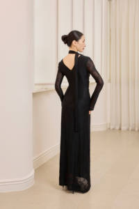 Vietnam KD75 Maxi Stretch butterfly-pattern lace DARK DAHILA - Lace Floral Knit Dress with Button-Front and Butterfly Dress - Product Image 2