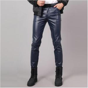 Pantalons slim en cuir et PU pour hommes, rouge, bleu, noir, gris, blanc, orange, 30, nouvelle collection 2023 - Product Image 5