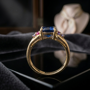 Blue Hydro Cushion <b>Ring</b> 8mm with CZ 925 Sterling Silver 18K Gold Plated Size 6 <b>Statement</b> Gemstone <b>Ring</b> - Product Image 2