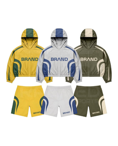 Ensemble de survêtement à capuche et manches longues avec fermeture éclair, style sportif color block, respirant, léger, pour l'été, coupe classique - Product Image 1