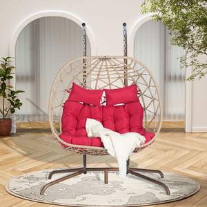 <b>Double</b> <b>Egg</b> <b>Chair</b> Stand Indoor/Outdoor Wicker Rattan Swing Hammock UV Resistant Cushions for 500 Lbs for Bedroom Balcony Patio - Product Image 4
